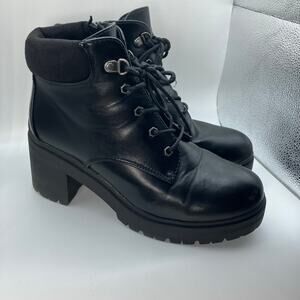 Cushionaire Remy Black Lace-Up Lug Sole‎ Chunky Heel Boots Size 9.5M combat punk